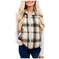 thumbnail image 1 of larppty Women's Plaid Lightweight Outerwear Vests Tops Zip Up Collared Cozy Sleeveless Jacket Waistcoat with Pockects (Khaki, M), 1 of 5