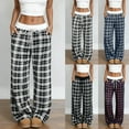 thumbnail image 1 of larppty Women's Plaid Wide-Leg Baggy Pants - Elastic Waist, with Pockets | Pajama & Loungewear（Black，XXL）, 1 of 9