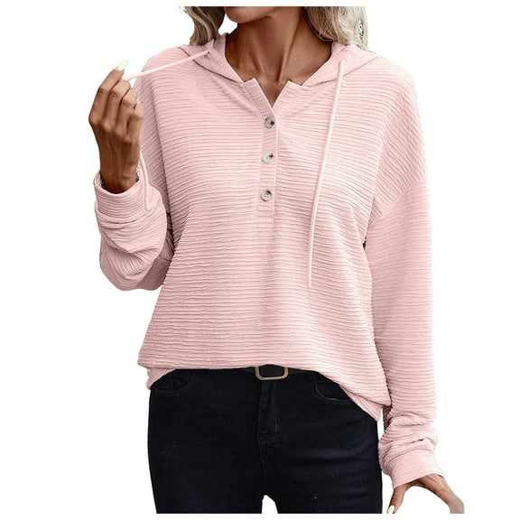 larppty Women's Plus Size Casual Long Sleeve Button Down V Neck Hoodie Pullover Tops Oversized Loose Fit Drawstring Sweatshirt (Red, 1XL)