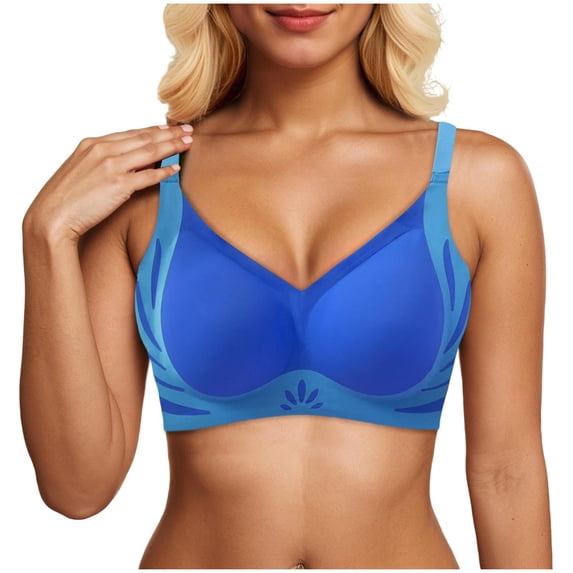 larppty Women's Plus Size Wireless Bras Fashion Color Block No Underwire Comfort Bras Lightweight Everyday Bralettes（Dark Blue， XXXXXL）