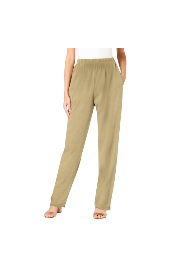 Women's Pull-On Knit Pants with Elastic Waist Pockets Soft Comfortable Casual Trousers for Everyday Wear and Travel（Khaki， S）