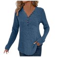 thumbnail image 1 of larppty Women's Pullover Lightweight Sweaters, Long Sleeve V Neck Ribbed Knit Shirts Casual Button Blouses Tunic Tops 2025 Fall Fashion (Blue, S), 1 of 5