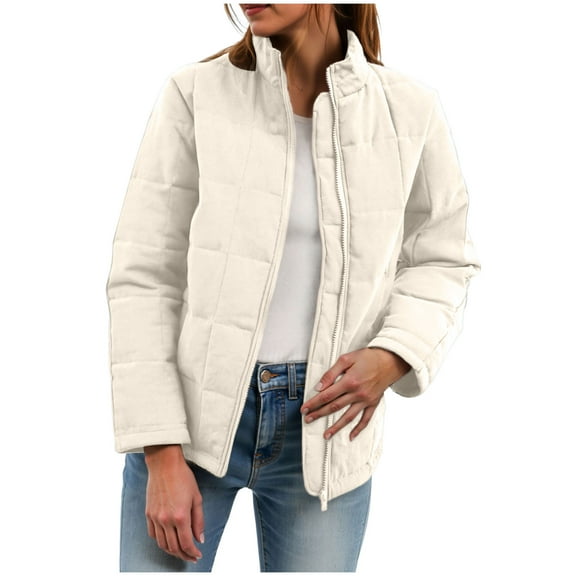 larppty Women's Quilted Lightweight Jackets Casual Puffer Jacket Warm Winter Bomber Coats Oversized Zip Up Outerwear with Pockets (Navy, M)