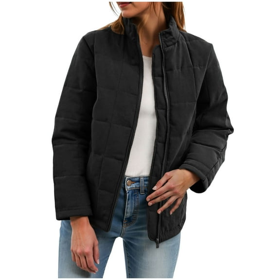 larppty Women's Quilted Lightweight Jackets Casual Puffer Jacket Warm Winter Bomber Coats Oversized Zip Up Outerwear with Pockets (Orange, XXL)