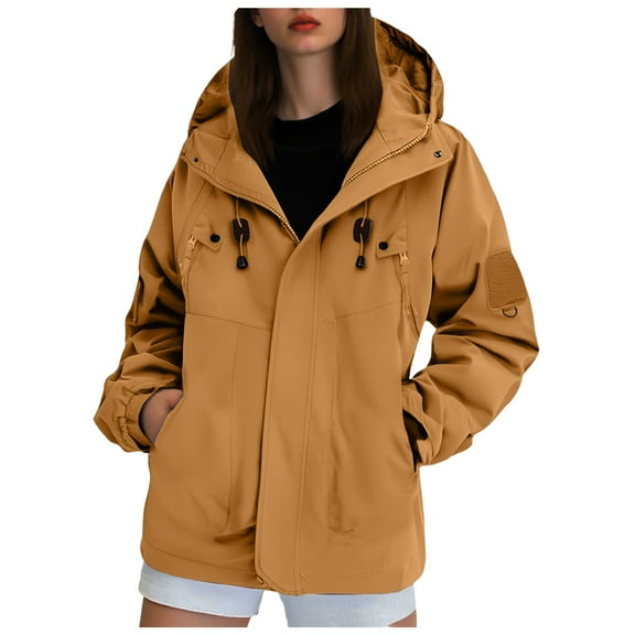 larppty Women's Rain Jackets Waterproof with Hood Lightweight Rain Suit for Women Loose Trench Coats Outdoor Windbreaker Fall Fashion (Brown, 3XL)