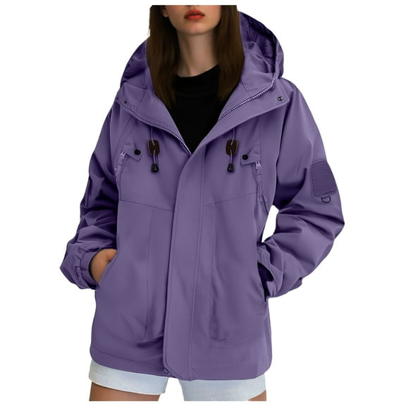 larppty Women's Rain Jackets Waterproof with Hood Lightweight Rain Suit for Women Loose Trench Coats Outdoor Windbreaker Fall Fashion (Purple, 3XL)