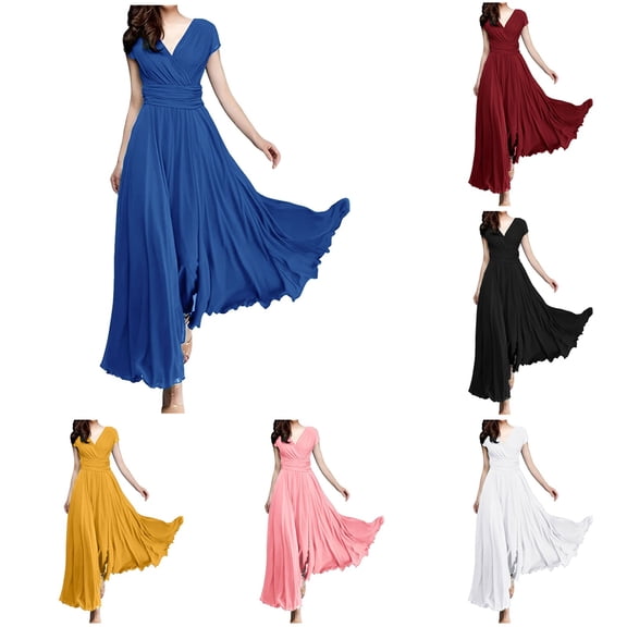 larppty Women's Sexy Cap Short Sleeve V-Neck Flowy Cocktail Dress - Slim-Fit Fashion Party Gown(Black,S)