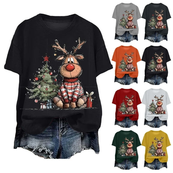 larppty Women's Short Sleeve Christmas Tee - Funny Xmas Graphic Print Holiday Casual T-Shirt Grey, L