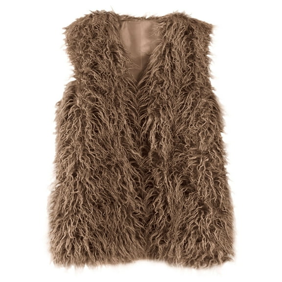 larppty Women's Sleeveless Faux Fur Open Front Vest Warm Cardigan Coat Soft Waistcoat Jacket Outwear (Brown, XL)