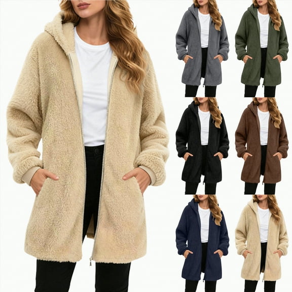 larppty Women's Soft Fleece Hooded Jacket Casual Zip Up Long Sleeve Jackets Coat with Pockets Fashion Outfits (Brown, L)
