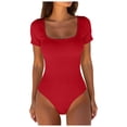 thumbnail image 1 of larppty Women's Square Neck Short Sleeve Long Sleeve Bodysuit Sexy Body Suits Shirt Slim Fitted Tops（Red， L）, 1 of 5