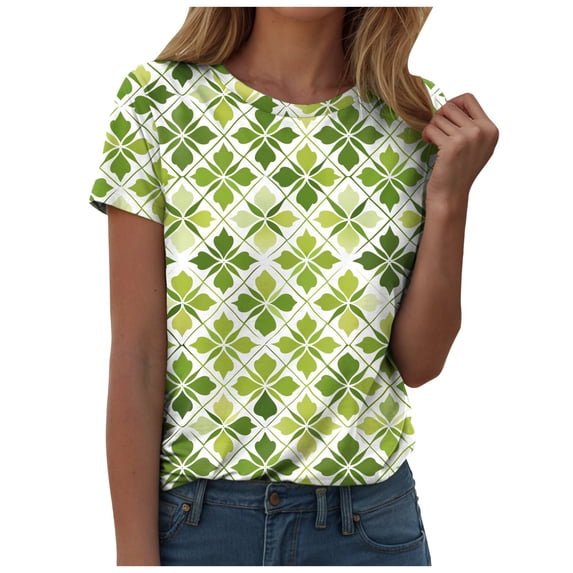 larppty Women's St Patrick's Day T-Shirt Shamrock Clover Irish Tops Casual Short Sleeve Tees Workout Holiday Tunic Tops (AG, M)