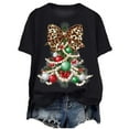 thumbnail image 1 of larppty Women's T Shirts Short Sleeve Tees Xmas Tree Bow Graphic Loose Holiday Tops (Black, 3XL), 1 of 6