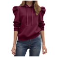 thumbnail image 1 of larppty Women's Trendy Puff Long Sleeve Drawstring Hoodies Trendy Fall Winter Casual Pullover Sweatshirts for Women 2025 (Wine, XXL), 1 of 5