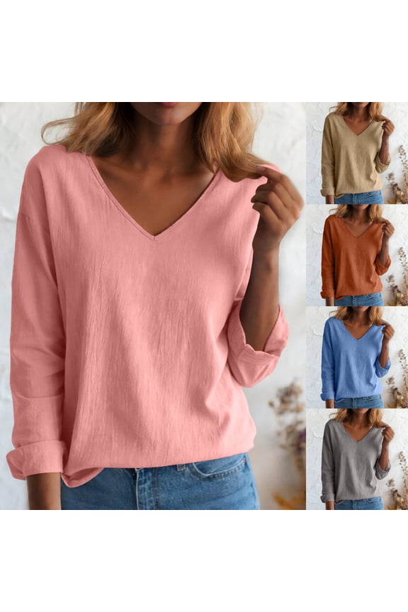 Women's V-Neck 3/4 Sleeve Blouse Soft Cotton Blend Top with Textured Fabric for Casual Light Workwear(Grey, S)