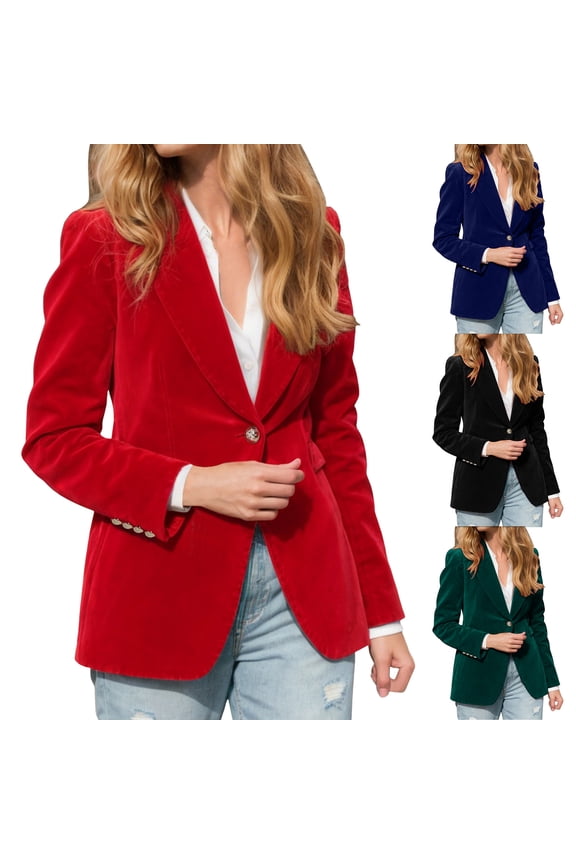 Women's Velvet Lapel Button-Up Blazer - Business Casual Long Sleeve Work Outerwear(Green,XXL)
