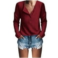 thumbnail image 1 of larppty Women's Waffle Knit Tunic Tops Loose Long Sleeve Button Up V Neck Henley Shirts (Wine, S), 1 of 6