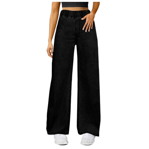 larppty Women's Wide Leg Jeans Low Rise Baggy Loose Casual Black Denim Pants Boyfriend Jeans（Black，XXL/L）