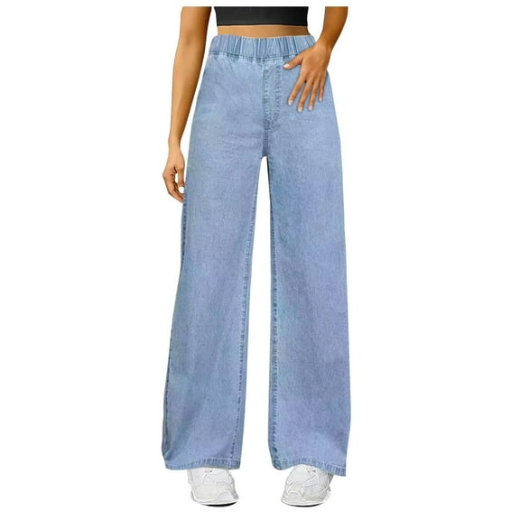 larppty Women's Wide Leg Jeans Low Rise Baggy Loose Casual Black Denim Pants Boyfriend Jeans（Light Blue，L/S）