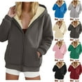 thumbnail image 1 of larppty Women's Winter Sherpa-Lined Warm Casual Solid Long Sleeve Zipper Hooded Jacket With Pockets（Dark Green，M）, 1 of 5