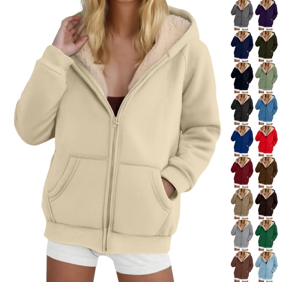 larppty Women's Winter Sherpa-Lined Warm Casual Solid Long Sleeve Zipper Hooded Jacket With Pockets（Sky Blue，M）