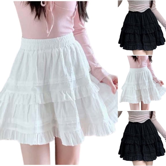 larppty Women's Y2k Cake Skirt with Shorts Polka Dots Lace Ruffle Hem Tiered Layer Skirts（White，L）