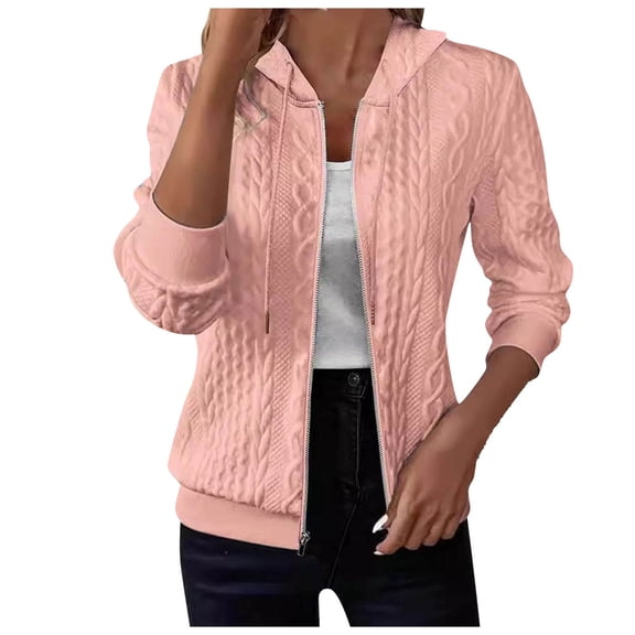 larppty Women's Zip Up Hoodies Long Sleeve Jacket Outfits Outwear Drawstring Sweatshirts (Pink, L)