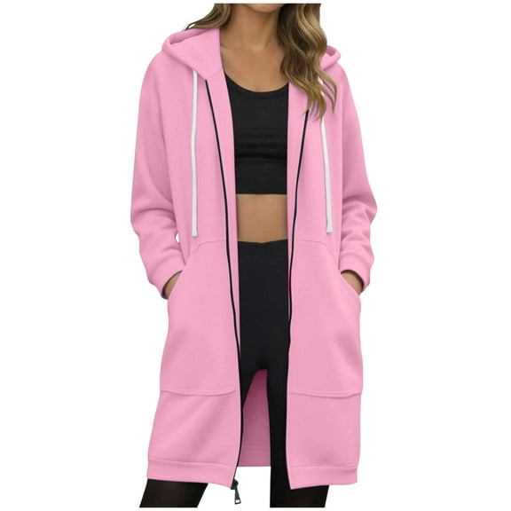 larppty Women's Zip Up Hoodies Oversized Fleece Long Sleeve Sweatshirts Casual Fall Jacket Coat with Pocket Fashion Outfits (Pink, S)