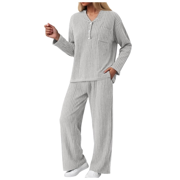 larppty Womens 2 Piece Lounge Sets Matching Airport Travel Outfits 2025 Winter Clothing Fall Pajamas Sweat Suits Pockets（Grey，S）