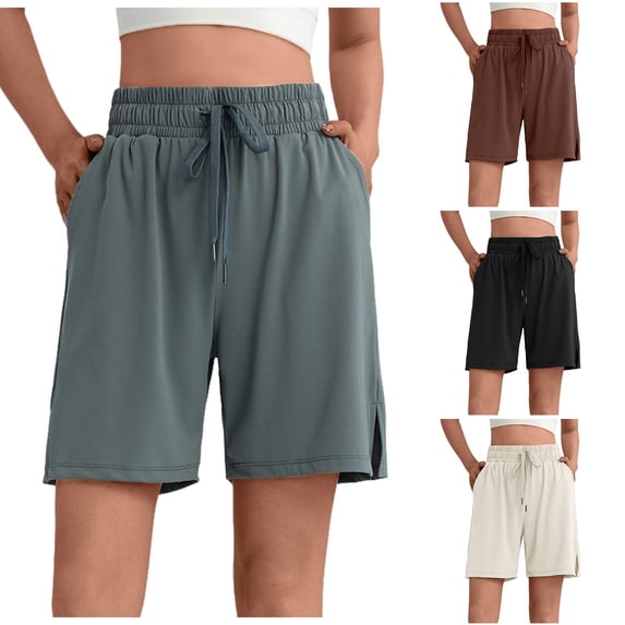 larppty Womens Athletic Sweat Shorts Drawstring High Waisted Short Baggy Lounge Cotton Long Bermuda Shorts with Pockets(White, XL)