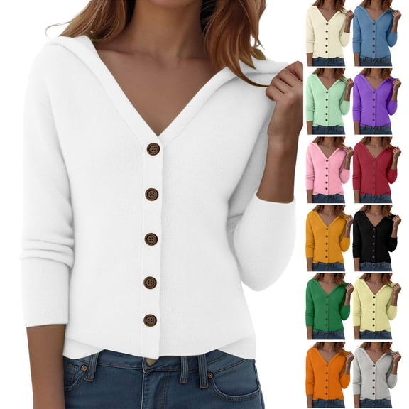 larppty Womens Button Down Hooded Cardigan Sweaters, Knit Hoodie Coat Jacket, soft and comfortable(Blue,XXXXXL)