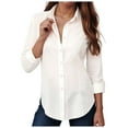 thumbnail image 1 of larppty Womens Button Down Shirts Cotton Dress Shirts Long Sleeve Collared Work Office Blouses Tunic Tops (White, M), 1 of 5