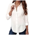 thumbnail image 1 of larppty Womens Button Down Shirts Cotton Dress Shirts Long Sleeve Collared Work Office Blouses Tunic Tops (White, XL), 1 of 5