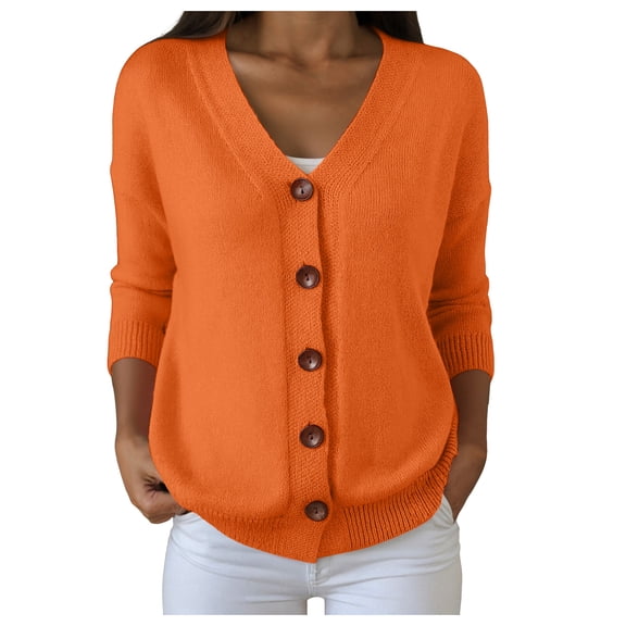 larppty Womens Cardigans Lightweight Long Sleeve Button up Sweaters Open Front Casual V Neck Knit Sweater Outerwear (Orange, 4XL)