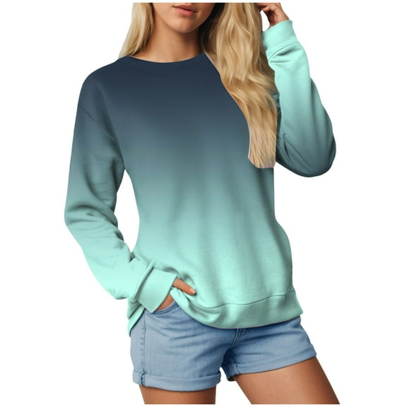 larppty Womens Casual Crewneck Sweatshirt Long Sleeve Gradient Color Tops Cute Pullover Loose Fit (Mint Green, L)