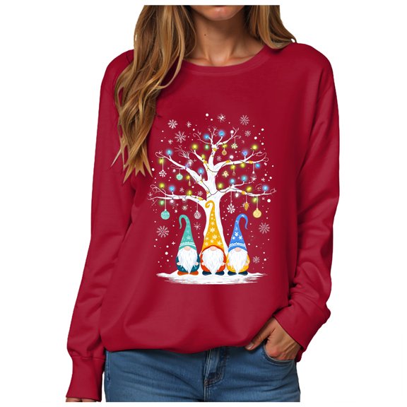 larppty Womens Christmas Shirts Xmas T-Shirt Gnome GraphicT Shirt Holiday Tee Party Tops Fashion Y2k Clothes (Red, XXL)