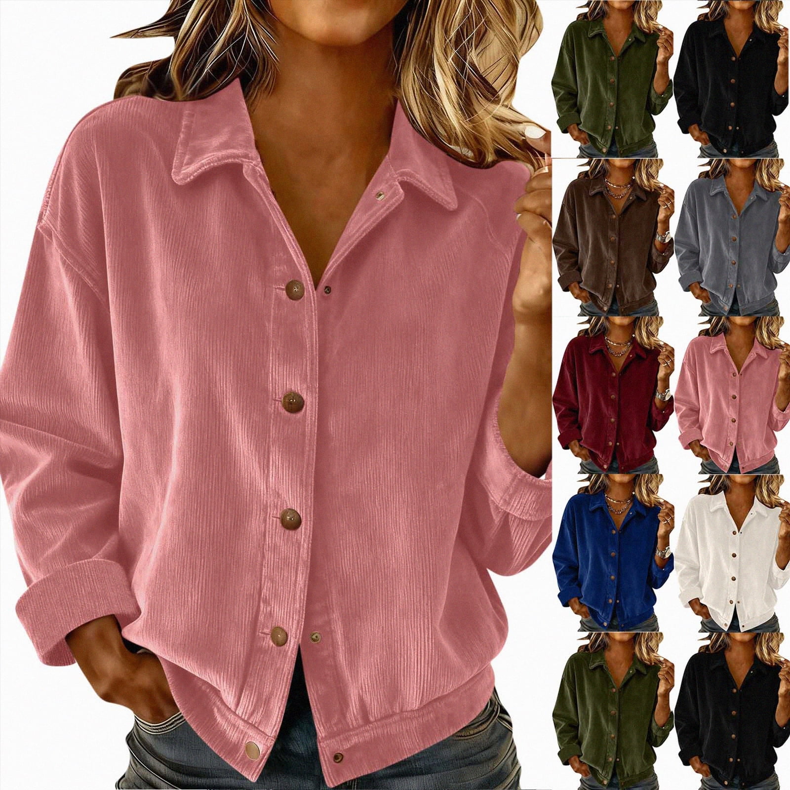 larppty Womens Corduroy Button Down Shirts Long Sleeve Oversized ...