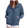 thumbnail image 1 of larppty Womens Corduroy Knit Hoodies Zip Up Shirt Jacket Slouchy Jackets Casual Long Sleeve Shackets Fashion Clothes (Navy, L), 1 of 4