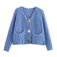 thumbnail image 1 of larppty Womens Cropped Cardigan Sweaters Chunky Open Front Button Down Knit Sweater Long Sleeve Loose Cardigans Outerwear (Blue, M), 1 of 2
