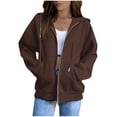 thumbnail image 1 of larppty Womens Drawstring Zip Up Hoodies Casual Long Sleeve Hoodie Jacket Lightweight Pullover Sweatshirts Tops with Pocket (Brown, M), 1 of 4