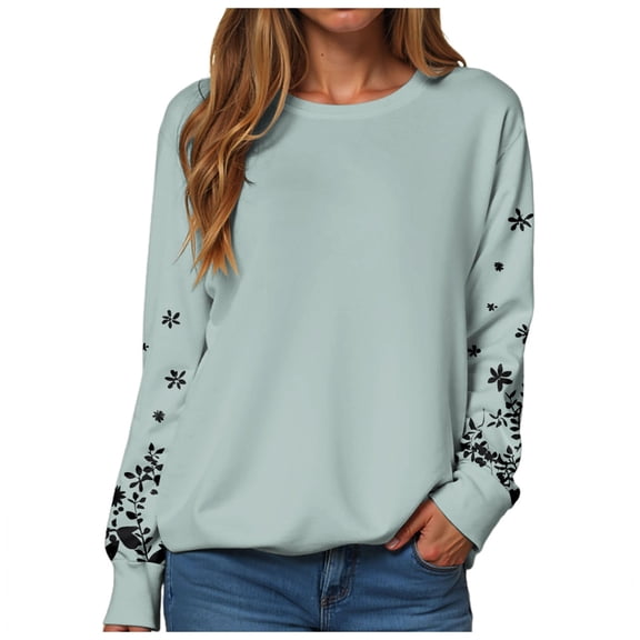larppty Womens Fashion Boho Flower Oversized Sweatshirt Floral Graphic Pullover Crewneck Long Sleeve Top (Mint Green, XL)