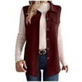 thumbnail image 1 of larppty Womens Fashion Corduroy Shackets Button Down Jackets Tops Fall Trendy Lightweight Long Sleeve Vests Blazer (Wine, S), 1 of 4