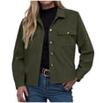 thumbnail image 1 of larppty Womens Fashion Cropped Corduroy Shackets Button Down Jackets Tops Fall Trendy Lightweight Long Sleeve Shirts (AG, L), 1 of 5
