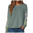 thumbnail image 1 of larppty Womens Fashion Floral Printed Crewneck Long Sleeve Casual Sweatshirt Pullover Tops (Light Green, S), 1 of 9