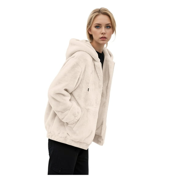 larppty Womens Fleece Jacket Hooded Oversized Sherpa Zip Up Fuzzy Casual 2025 Outerwear Fashion Coat with Pockets (Beige, XL)