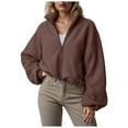 thumbnail image 1 of larppty Womens Fleece Jackets Zip Up Oversized Sweatshirts Winter Clothes Long Sleeve Crop Sherpa Fall Outfits Fashion (Coffee, XXL), 1 of 5