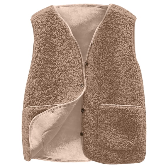 larppty Womens Fleece Vest Sherpa Casual Jacket Button Down Lightweight Fuzzy Outerwear Vests With Pocket 2025 Fall Fashion (Khaki, 3XL)