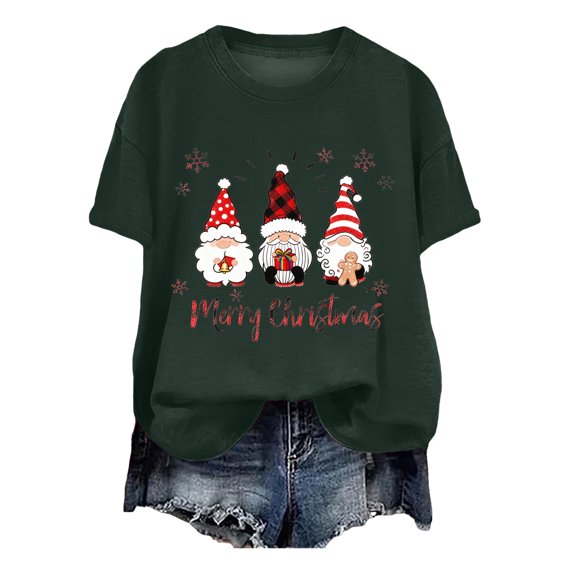 larppty Womens Funny Christmas Graphic Crew Neck T-Shirts Ugly Short Shirts Xmas Tee Tops Holiday Family Party Pullover Tops (Dark Green, XL)