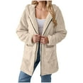 thumbnail image 1 of larppty Womens Fuzzy Fleece Jacket Fall Winter Coat Sherpa Jacket Zipper Outerwear Coats with Pockets (Beige, S), 1 of 9