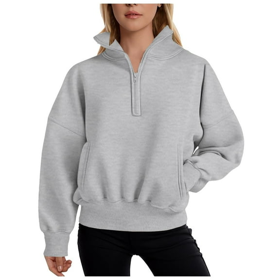 larppty Womens Half Zip Oversized Sweatshirts Fleece Hoodies 2025 Trendy Long Sleeve Pullover Tops Y2k Fall Outfits (Light Gray, XL)